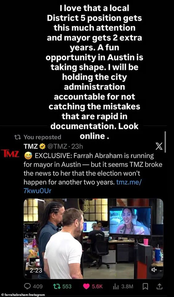 Farrah Abraham's Mayoral Campaign Collapses After TMZ Reveals 2028 Election Date Miscalculation