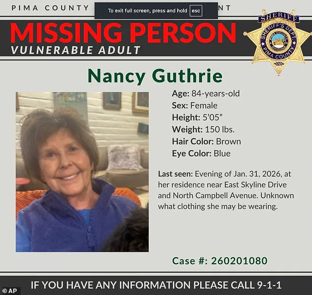 Tucson Abduction: 84-Year-Old Nancy Guthrie Vanishes as Authorities Warn Time is Running Out