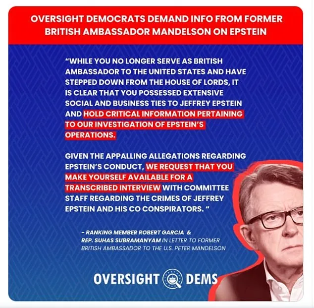 Democrats Push for Mandelson Testimony as Epstein Files Reveal Cryptic Links