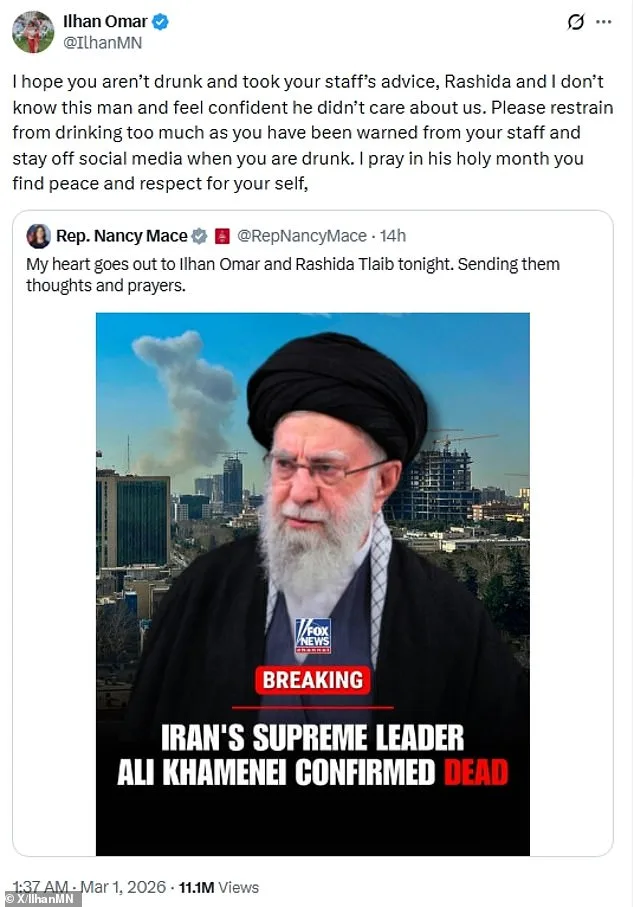 Heated Exchange Between Mace and Omar Over Iran, Trump's Legacy Ignites Social Media Firestorm