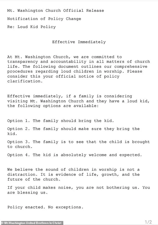 A Church's Satirical Policy Welcoming 'Loud Kids' Sparks National Debate