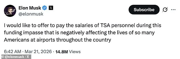 Elon Musk Steps In to Pay TSA Salaries as Airport Chaos Escalates from Government Shutdown