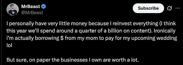 Billionaire MrBeast Claims 'Very Little Money' Despite $1B Net Worth, Relies on Family for Wedding